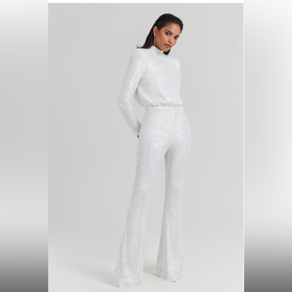 Nadine Merabi HEIDI WHITE SEQUIN JUMPSUIT Size S/US4